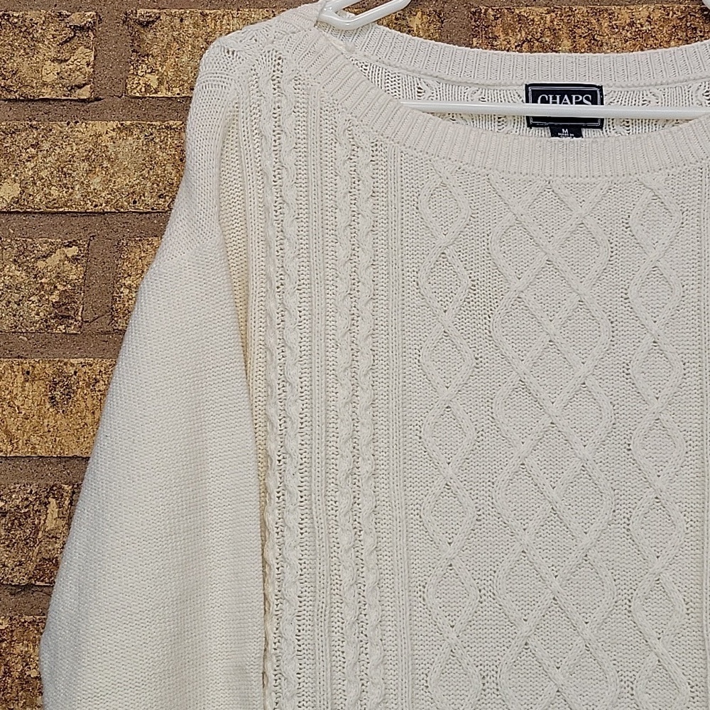 Chaps Classics White Knit Sweater Size Medium Cozy Cotton Acrylic - Picture 6 of 10
